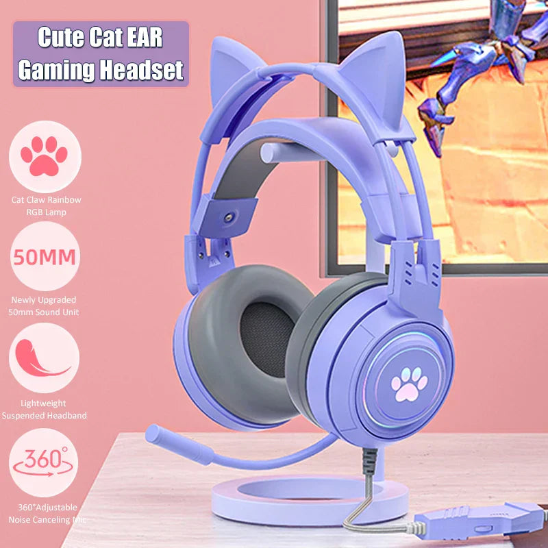 Cute Cat Ear Gaming Headphones